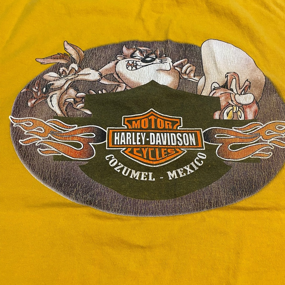Harley-Davidson Men L Looney Tunes Mustard Yellow Graphic Tank Top Cozumel MEX